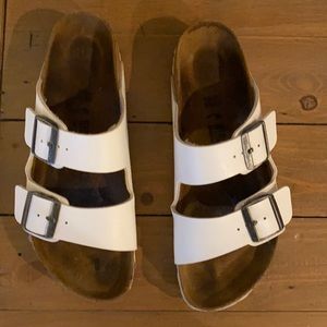 White Birkenstock sandals